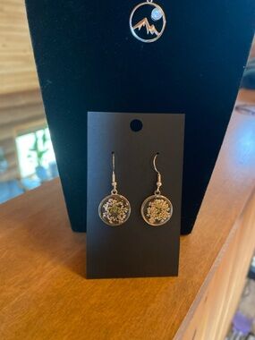 Gold Floral Resin Drop Earrings - Delicate White Flower Design